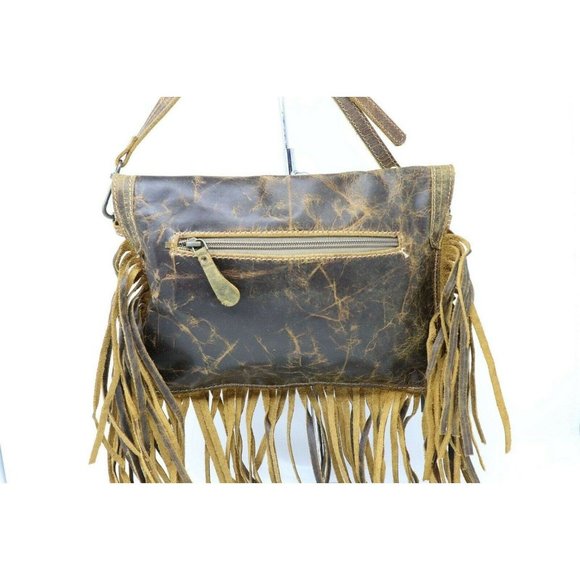 Myra Bag Fringe Distressed Leather Crossbody Bag - Picture 3 of 6